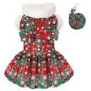 Dog Christmas Sweater Dress with Leash Set Puppy Sweaters for Small Dogs Girl Pet Outfit Plaid Puppy Clothes Cute Bowknot Doggy Apparel Cat Holiday Xmas Party Costume (X-Small, Green)