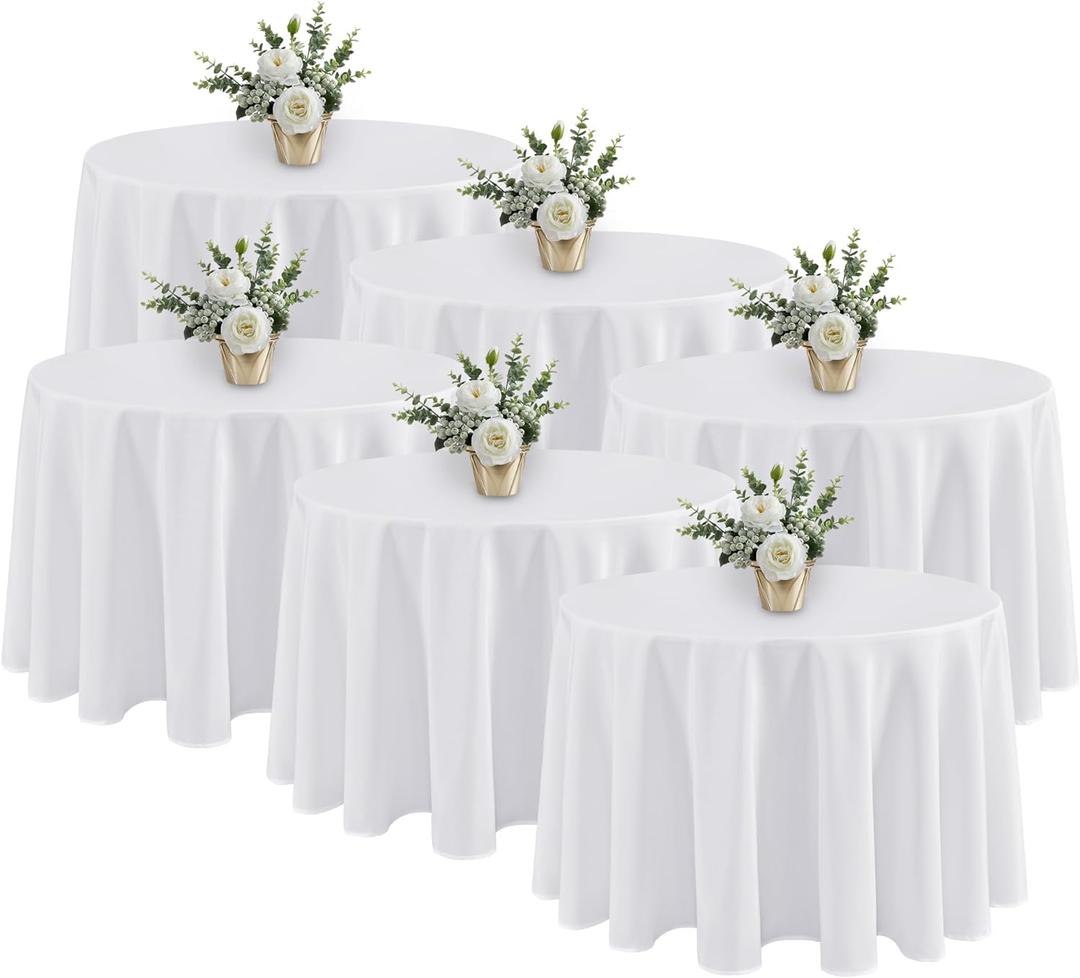 Fitable 6 Pack White Round Tablecloths - 120 Inches in Diameter - Stain Resistant and Washable Table Clothes, Polyester Fabric Table Covers for Wedding, Party, Banquet, Formal Events (120 In Round, 6 Pack)
