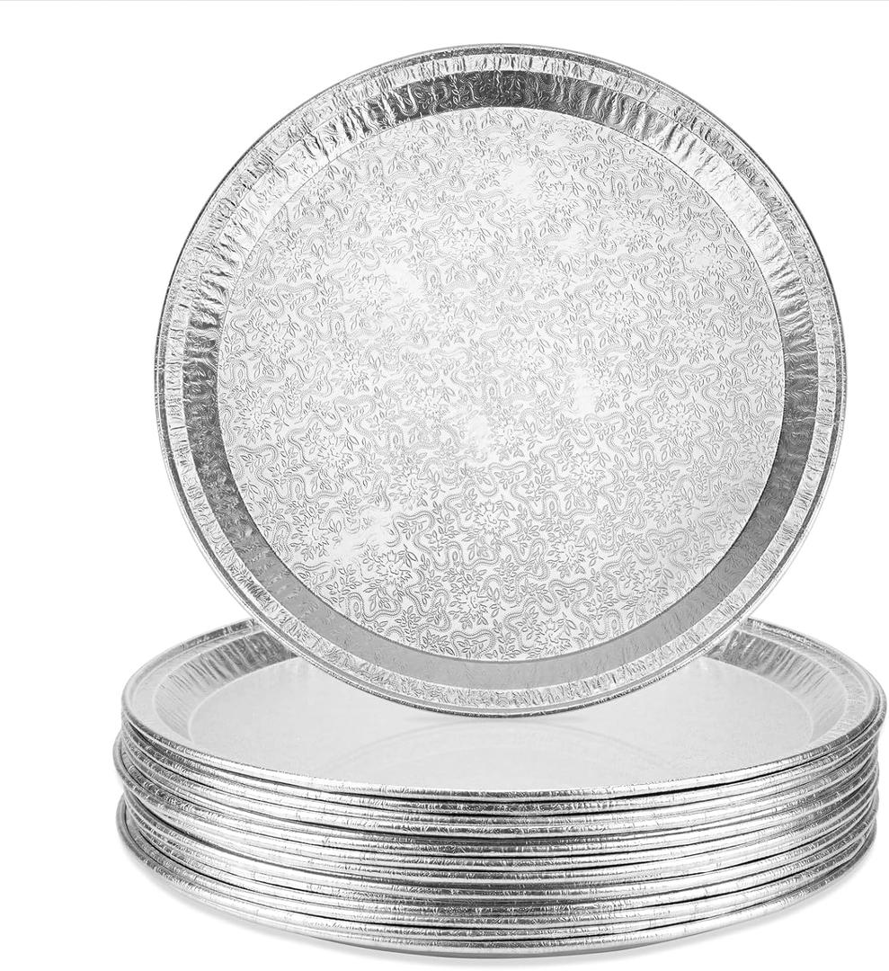 15 Pack Serving Platters 12, Disposable Aluminium Foil Serving Trays for Parties, Silver Embossed Foil Serving Dishes/Plates for Vegetable, Fruit, Slices of Cake, Cookies