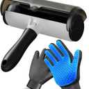Pet Hair Remover & Pet Grooming Gloves Set - Deshedding Brush for Cats/Dogs, Reusable Lint Roller Brush for Cats,Dogs - Furniture, Car, Couch, Clothes and Bedding (Hair removal roller + gloves)