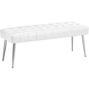 Apicizon 44.5 Ottoman Bench, Modern Faux Leather Bedroom Bench with Square Pull Point Design, Modern Cushion Ottoman Bench for Bedroom, Living Room, EntrywayWhite