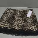 Cantonwalker Women's High Waisted Stratch Bodycon Silky Lace Hem Mini Skirts (M, Brown Leopard