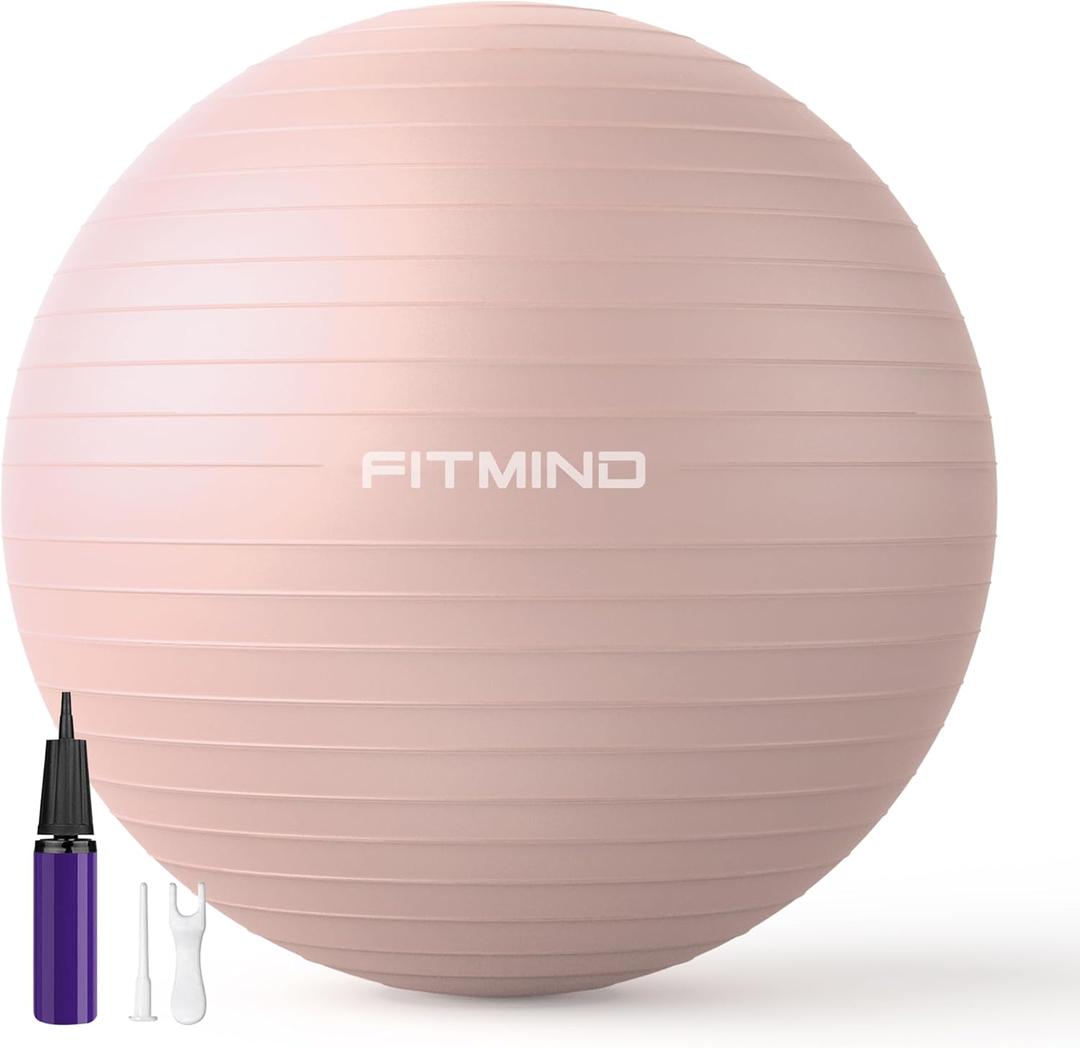FITMIND_ Extra Thick Exercise Ball Yoga Ball 22in/26in/30in for Workout Pregnancy Stability,Anti-Burst and Slip Resistant Swiss Ball with Pump for Yoga, Pilates, Fitness,Birthing,Physical Therapy (18-22in/45-55cm, pink)