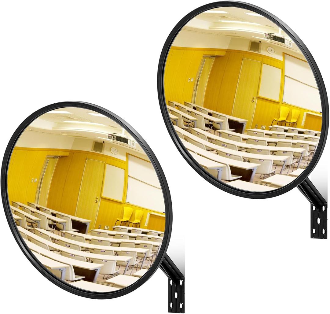 Maitys 2 Pcs Convex Mirror Acrylic Safety Security Traffic Corner Mirrors Adjustable Wide Angle View with Fixing Bracket for Indoor Outdoor Garage School Classroom Warehouse(8 Inch)