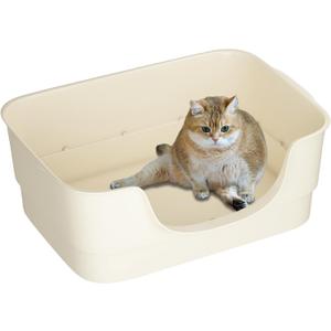 Extra Large Cat Litter Box for Big Cats - High Sides & Low Enter Design, 23.43x16.73x8.46 Inches Spacious Anti-Spill Pet ToiletBeige
