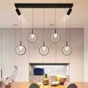 Black Pendant Light, 40W Dimmable LED Modern Chandelier with Spotlights, 5-Ring Adjustable Hanging LED Pendant Light Fixture Chandelier Lighting for Dining Living Room Kitchen Island, 39IN