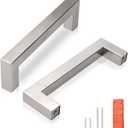 KNOBWELL 30 Pack 3-3/4 in Kitchen Cabinet Handles Brushed Nickel, Satin Stainless Steel Dresser Drawer Pulls, Square Vanity Cupboard Handles, Overall Length 4-1/5"