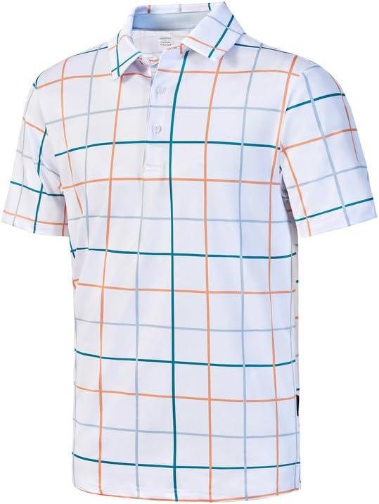 Men's Printed Golf Polo Shirt Moisture Wicking Performance Top (L)
