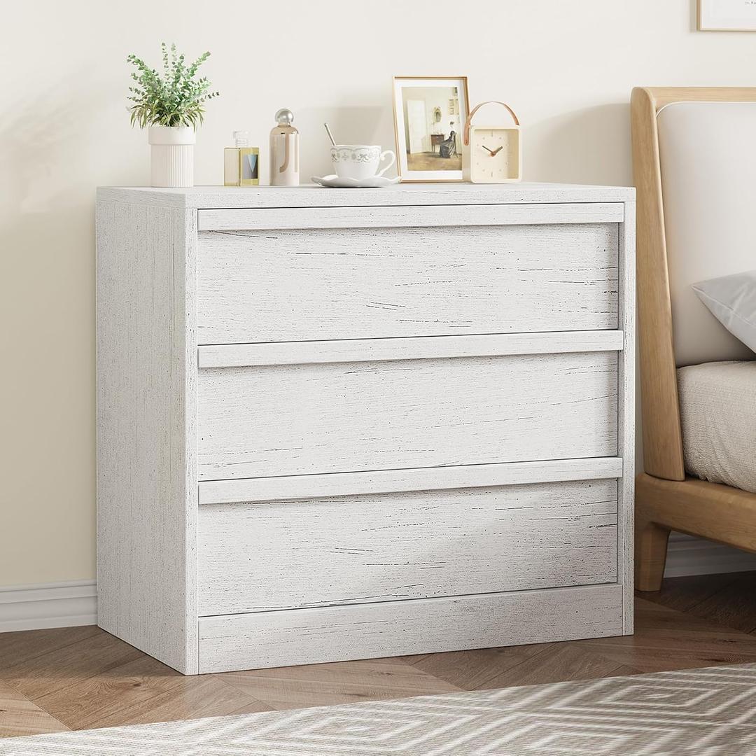 3 Drawer Nightstand for Bedroom, 30in Tall Small End Side Table with Large Storage & Anti-Tip Design, Modern Bedside Table Organizer for Living Room, Entryway - White