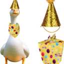 3 x Happy Birthday Porch Goose Outfit, Glitter Hat and Triangular Bandana Set for 23"/ 17'' Goose Costume Clothes for Outdoor Yard Garden Lawn Statues Art Decoration (Yellow)