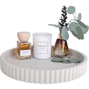 Emma & Ella Round Decorative Tray for Coffee Table Decor  Concrete Round Tray Home Decor  Circle Centerpiece Bandejas Decorativas for Living Room, Ottoman, Vanity, or Entryway (Gray)