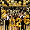 77Pcs Black and Gold New Years Eve Party Supplies 2026 Happy New Year Decorations Kit New Years Balloons Arch Porch Banner Backdrop for 2026 New Year Eve Party Decorations