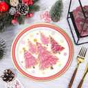 40Pcs 9 Inch Christmas Plates Merry Christmas Disposable Paper Plates Gold Foil Pink Xmas Tree Party Plates for Holiday Party Dinner Tableware Supplies Decor