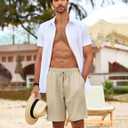 COOFANDY Men's Beach Shorts 9" Elastic Waist Drawstring Shorts Lightweight Regular Fit Casual Summer Shorts (Beige, M)