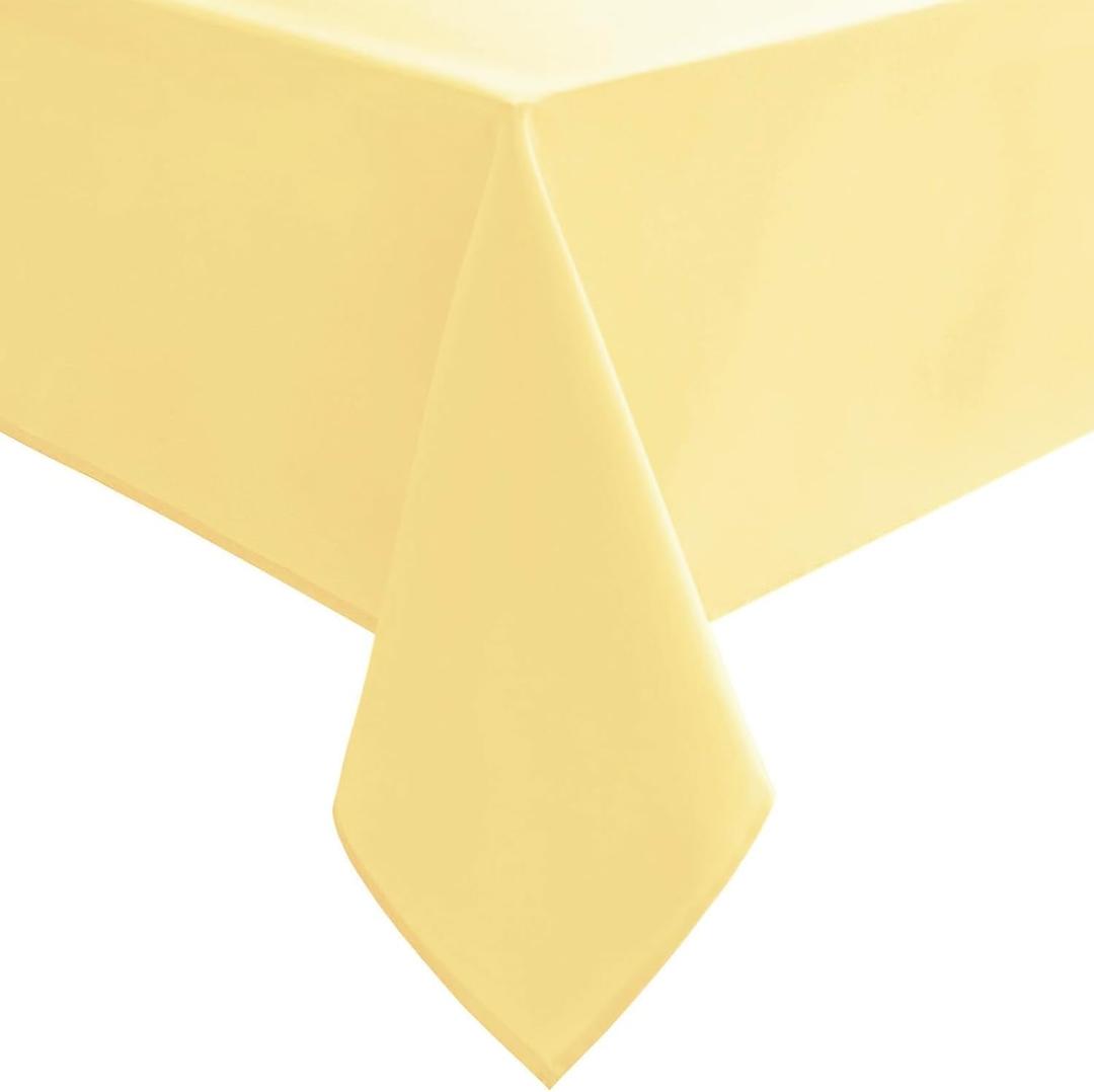 Hiasan Rectangle Tablecloth Light Yellow - Wrinkle Resistant and Waterproof Washable Polyester Fabric Table Cloth for Dining Party and Outdoor Use, 60 x 140 Inch