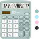 Calculator, Deli Standard Function Desktop Calculators with 12 Digit Large LCD Display and Sensitive Button, Solar Battery Dual Power Office Calculator, Green