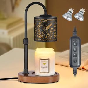 Dimmable Candle Warmer Lamp with Timer Adjustable Height for Scented Jar Candles Electric Candle Wax Melt Warmer for Home Decor Christmas Birthday Gifts for Women Mom(Black-Hummingbird)
