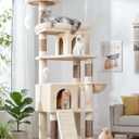 Globlazer Heavy Duty Cat Trees for Large Cats, Sturdy 72in Maine Coon Cat Tree for Large Cat 20 lbs+ Heavy Duty Cat Tower for Adult Biggest Cats with 6 Scratching Posts, Hammock, S72, Beige