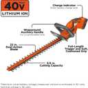 BLACK+DECKER 40V MAX Hedge Trimmer, 22" Blade Length, Powerful Motor with Reduced Vibrations, Sharp Blades for 3/4" Thick Cuts, Battery and Charger Included (LHT2240C)