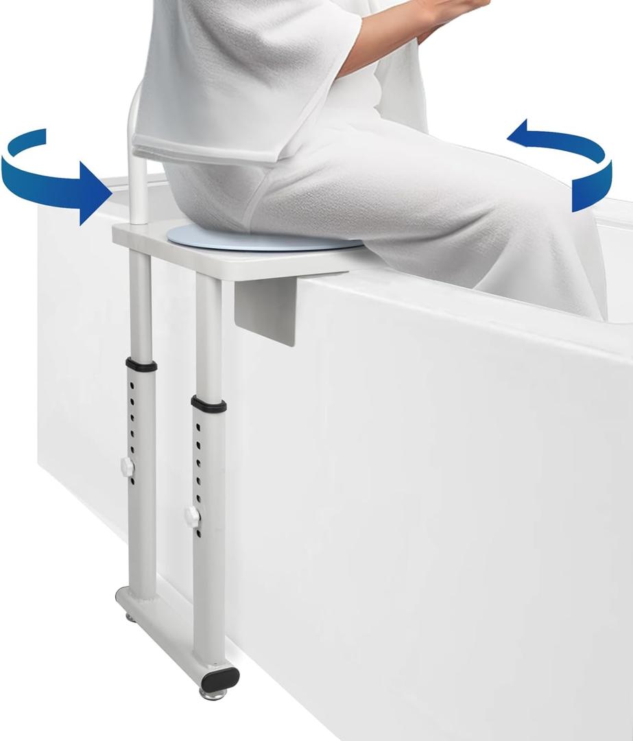 Shower Transfer Chair for Bathtub, Heavy Duty Shower Chair with Handrail for Elderly, Height Adjustable, Rotating Shower Chair for Inside Shower, Clip onto Bathtub Edge, Get in and Out Bathtub Easily