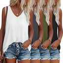 4 Pack Women's Tank Tops Loose Fit V Neck Sleeveless Shirts Summer Casual Tees 2026 Beach Vacation Outfits (XX-Large, Black, Dark Gray, Olive Green, White)