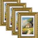 eletecpro 4x6 Picture Frames Set of 4, Vintage Gold Photo Frames with Glass, Displays 3.5x5 Photo with Mat or 4x6 without Mat for Tabletop or Wall Decor, Gold