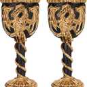 Jinei 2 Pcs Medieval Cups and Goblets Dragon Wine Goblet Chalice Goblet 7 oz Resin Dragon Cup Gothic Wine Glass Romantic Stainless Steel Drinking Cup for Medieval Party (Skull,Bronze)