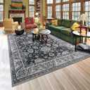 Area Rugs for Living Room, Washable 5x8 Area Rug for Bedroom, Retro Floral Carpet with Non-Slip Rubber Backing for Home Office Dorm Dining Room Kitchen
