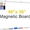 H-Qprobd Magnetic Whiteboard, 48 X 36 Inches Wall Mounted Board Silver Aluminium Frame, Dry Erase Board for Home Office Classroom