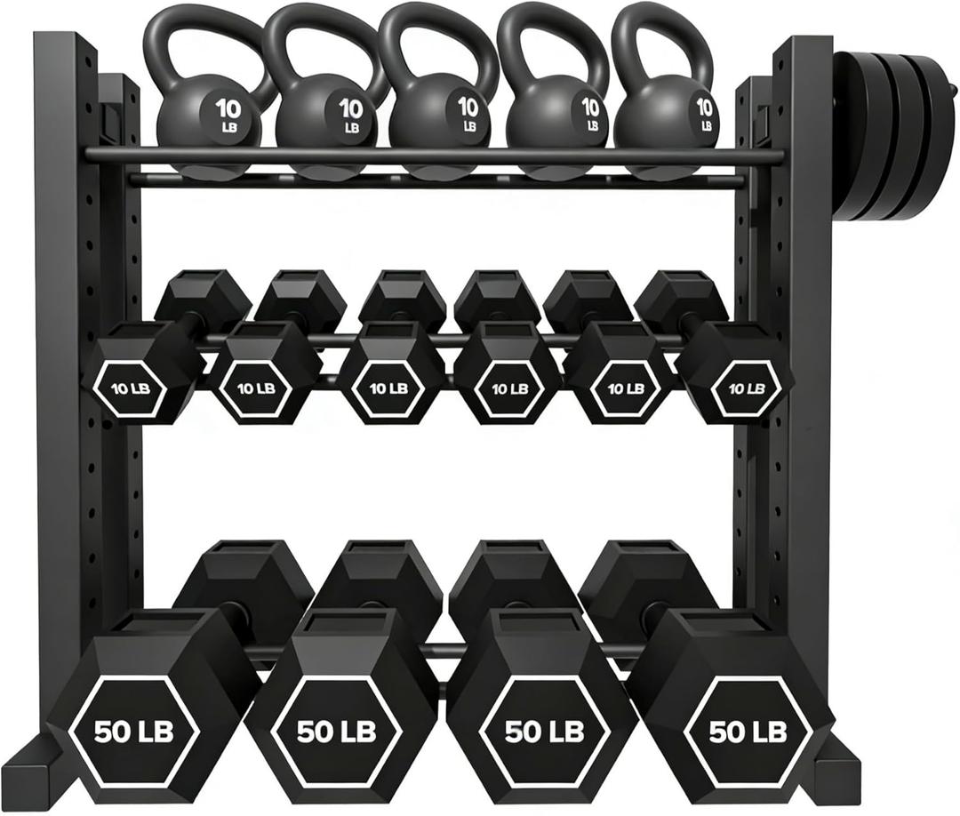 3-Tier Dumbbell Rack Stand Only, Weight Rack for Home Gym Dumbbells, Adjustable Height, Compact Design, 1000LB Capacity Dumbbell Storage for Home Use