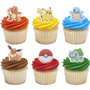 DecoPac Pokmon Rings, Cupcake Decorations With Pikachu, Bulbasaur, Eevee, Charmander, Squirtle, and Pok Ball, Multicolored Food Safe Cake Toppers  24 Pack
