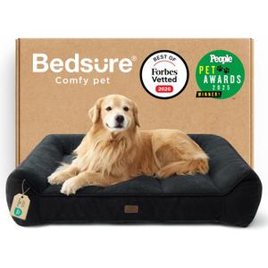 Bedsure SupportMax XL Plus Orthopedic Dog Beds Large Sized Dog - Extra Thick Supportive Dogs Couch with Waterproof Washable Cover, Jumbo Comfort Pet Sofa with Soft Sherpa & Nonskid Bottom, Black, 48"