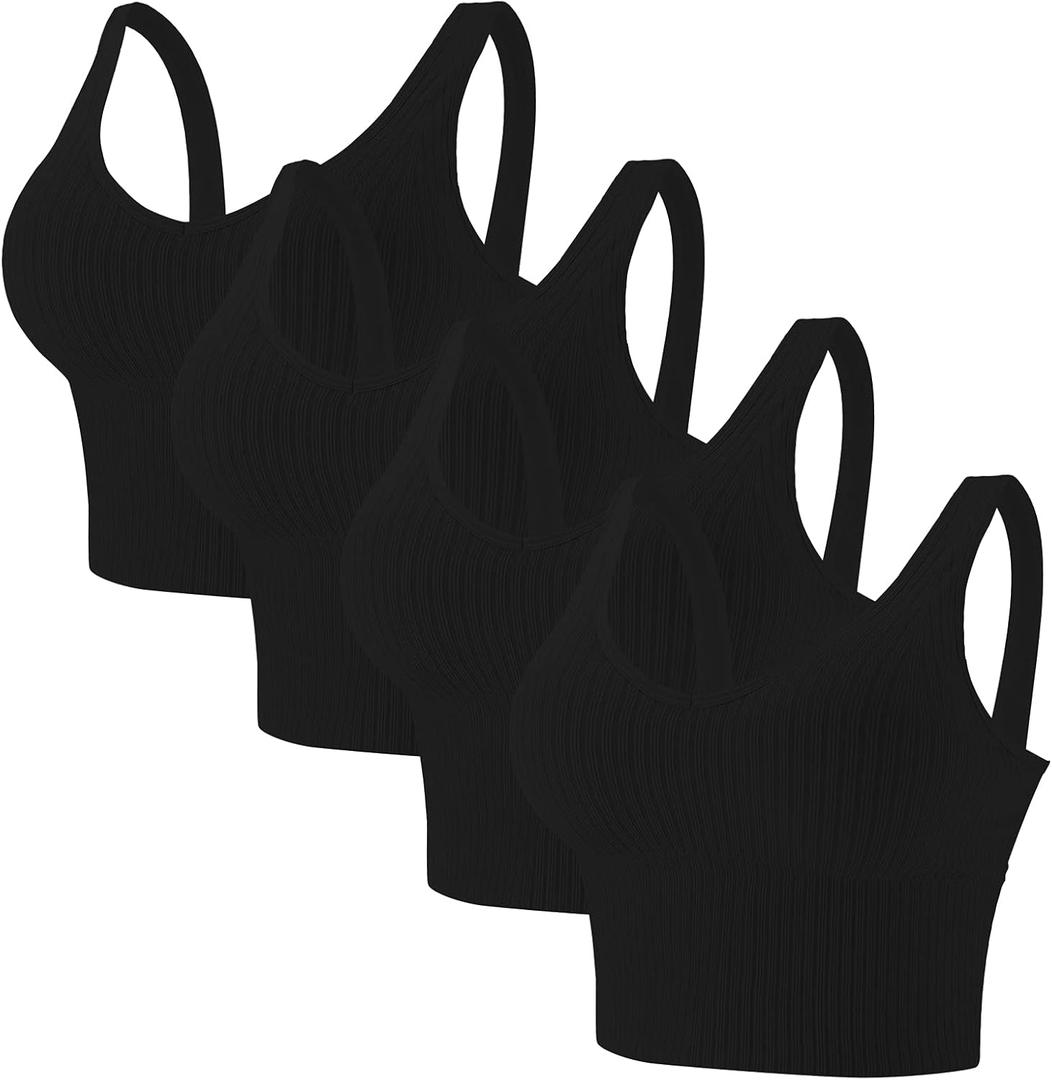 Eleplus 4 Pieces Comfy Cami Bra for Women Crop Top Yoga Bralette Longline Padded Lounge Bra Pack of 4 (Large-X-Large)