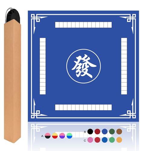 Mahjong Mat, 31.5 in x 31.5 in Mahjong Table Mat for Tile Game, Anti Slip and Noise Reduction Table Cover for Poker Card Board and Dominoes(Blue)