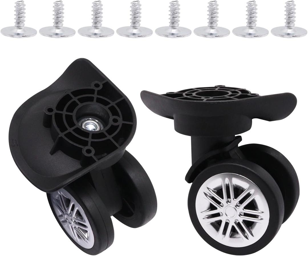 Luggage Wheels Replacement Kit, Suitcase Wheels Replacement with Screws, 360 Rotation Spinner Wheel, Mute Double Row Swivel Wheel for Luggage Suitcase Trolley (Black, 2PCS)