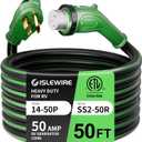 50 Amp 50 Feet RV Power Cord, Heavy Duty 6/3 + 8/1 Gauge STW 50A Generator Cord, NEMA 14-50P to SS2-50R LED Power Indicator Twist Lock for RV Trailer Camper and Generator to House, ETL Listed