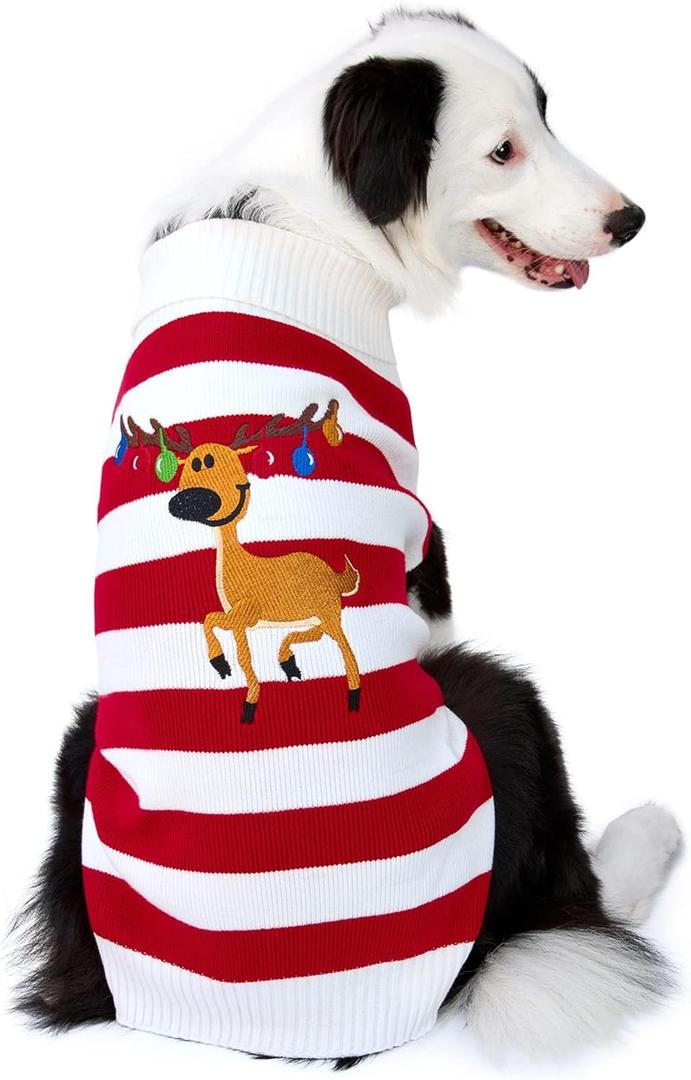 NACOCO Dog Sweater Pet Christmas Elk Bells Sweaters Halloween Reindeer for Small Dog and Cat(Red,XXL) (2X-Large (Pack of 1), 4-Red Fawn)