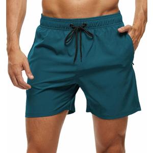 Tyhengta Men's Swim Trunks Quick Dry Beach Shorts with Zipper Pockets and Mesh Lining (30, Dark Green)