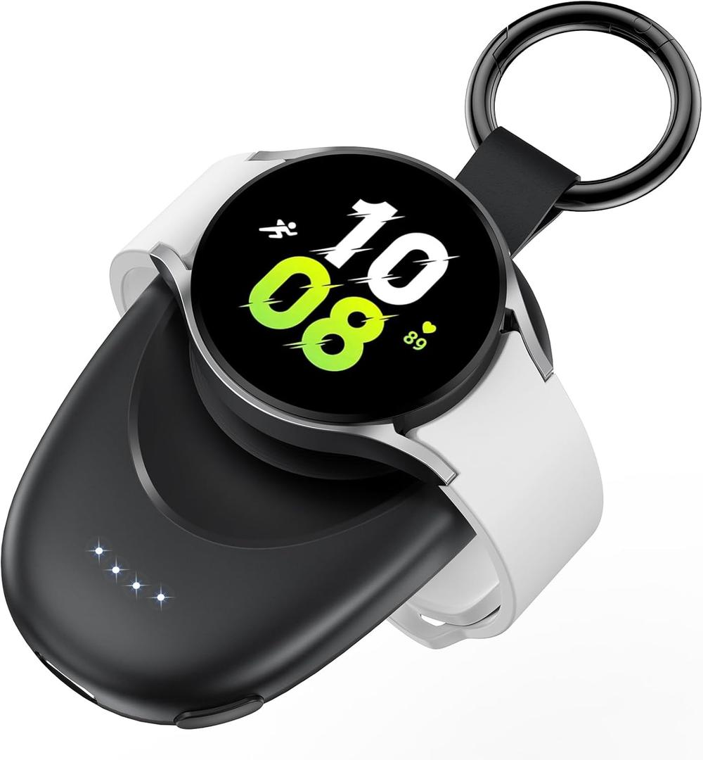 GagaKing Portable Charger for Samsung Galaxy Watch 8/8 Classic/7/Ultra/6/6 Classic/5 Pro/4/3, Active2/1, 1400mAh Fast Charging Portable Wireless Power Bank, Magnetic Travel Car Keychain Charger