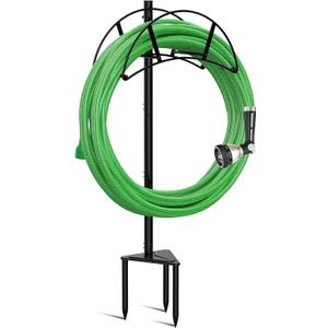 Meykwod Garden Hose Stand/Hanger Freestanding, Heavy Duty In-Ground Hose Rack Organizer for Outside Yard, Sturdy to Hold 150ft (Metal, Black)