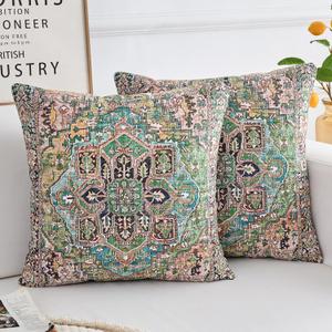 BUAEL Boho Throw Pillow Covers 26x26 inch Set of 2, Boho Vintage Carpet Pattern Antique Ethnic Decor Double Sided Pattern Cushion Cover Soft Pillow Case Living Sofa Room Bed Square Pillow Cover
