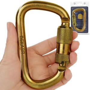 DEKABR Carabiner Heavy Duty, 45KN Twist Lock Steel Auto Locking Climbing Carabiner for Rock and Tree Climbing, Camping, Rappelling, Rescue and Mountaineering  ANAB Certified, Large, Gold