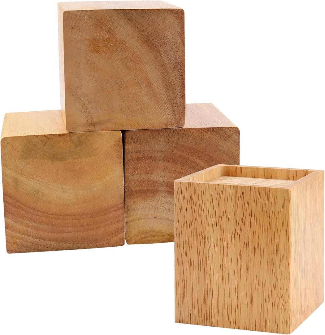 ZEONHEI 4 Pack 4 Inch Wood Bed Risers, Heavy Duty Wood Bed Lifts Risers, Solid Wooden Square Bed Furniture Riser for Couch, Sofa, Table, Chair, Desk