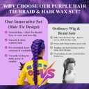 Purple Braiding Hair Pre Stretched 26 Inch and Washable Purple Hair Wax 2.12 0z, Synthetic Hair Extensions for Braids, DIY styling Kit for Party, Cosplay, Halloween, Christmas