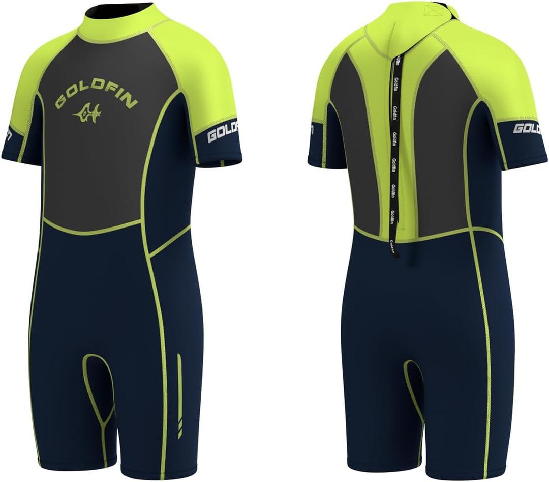 Goldfin Kids Wetsuit, 3mm Shorty Wetsuits for Boys Girls Neoprene Wet Suits Keep Warm in Cold Water Surfing Swimming Snorkeling Diving