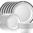 Corelle 18-Piece Round Dinnerware Set Service for 6, Lightweight Round Plates and Bowls Set, Vitrelle Triple Layer Glass, Chip and Scratch Resistant, Microwave and Dishwasher Safe, Brasserie