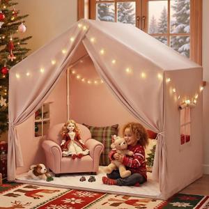 Sisticker Kids Play Tent Indoor with Mat - Large Toddler Tents Playhouse Girls Boys, Teepee Tent Inside for Birthday Gifts Toys (Brown)