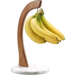 everous Marble Banana Holder with Stainless Steel Hook - Stable Banana Stand with Non-Slip Base, Heavy Duty Banana Tree & Hanger, Modern Marble Banana Rack for Kitchen Countertop (white)