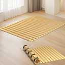 Japanese Tatami Mat Floor Bed, Knotless Solid Wood, Roll-Up Slatted, Bed Plate with 2 Storage Straps, Moisture-Proof and Breathable for Floor Sleeping or Futon Mattress, Full