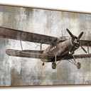 Framed Vintage Airplane Wall Art - Retro Aircraft Canvas Pictures Grey-tone Abstract Background Wall Decor Rustic Elegance Canvas Print Aesthetic Painting Artwork Home Office Decor 29" x 58"